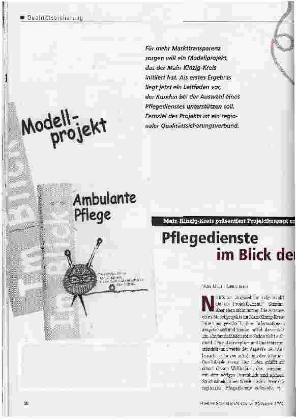 Vorschauseite 1: Pflegedienste im Blick der Verbraucher Main-Kinzig-Kreis präsentiert Projektkonzept und Leitfaden für Pflegekunden
