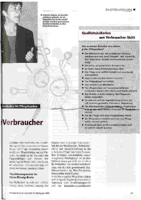 Vorschauseite 2: Pflegedienste im Blick der Verbraucher Main-Kinzig-Kreis präsentiert Projektkonzept und Leitfaden für Pflegekunden
