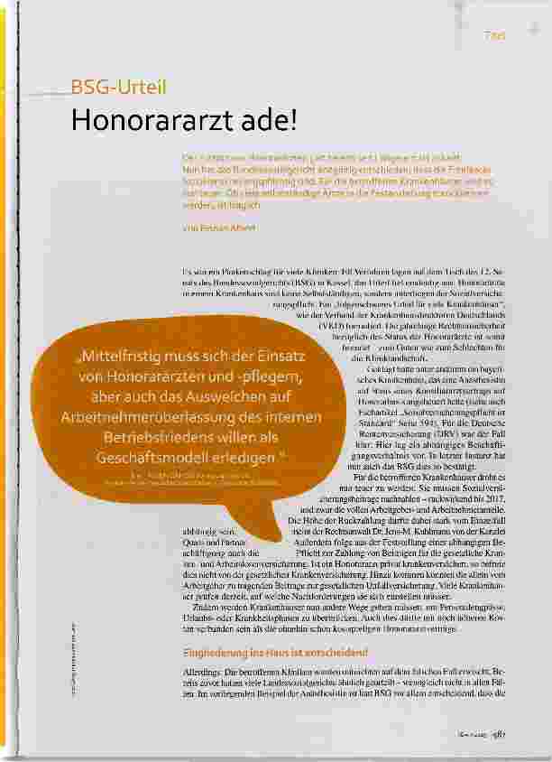 Vorschauseite 1: Honorararzt ade!