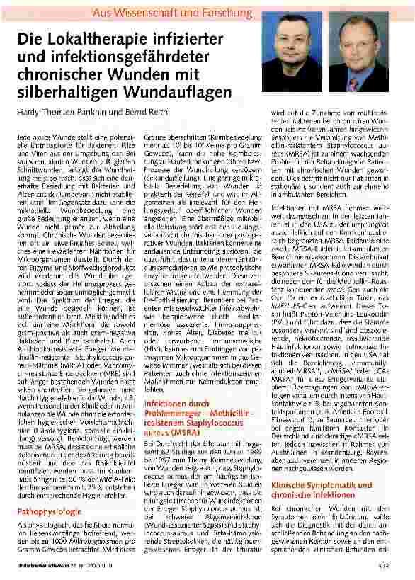 Vorschauseite 1: Die Lokaltherapie infizierter und infektionsgefährdeter chronischer Wunden mit silberhaltigen Wundauflagen