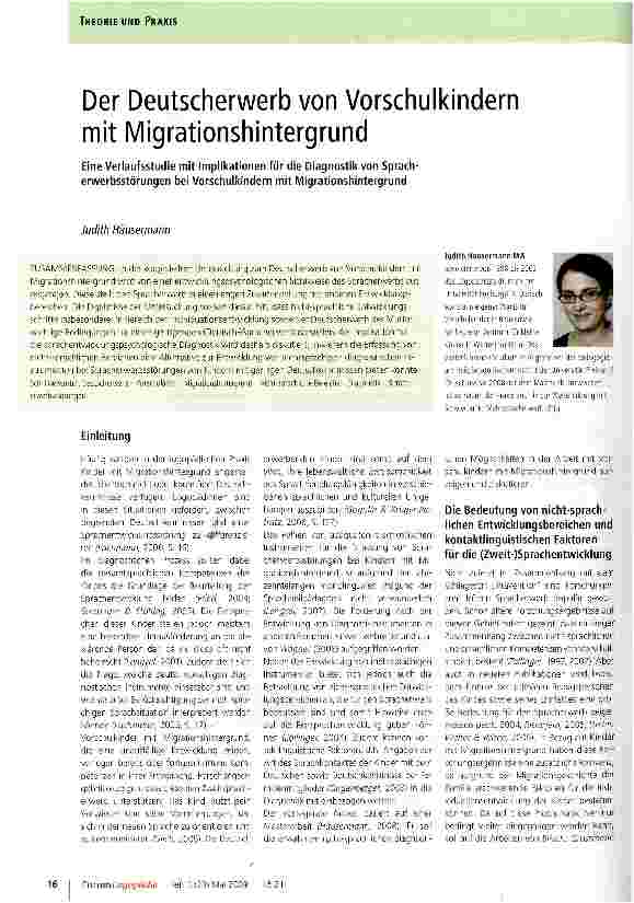 Vorschauseite 1: Der Deutscherwerb von Vorschulkindern mit MigrationshintergrundEine Verlaufsstudie mit Implikationen für die Diagnostik von Spracherwerbsstörungen bei Vorschulkindern mit Migratio…