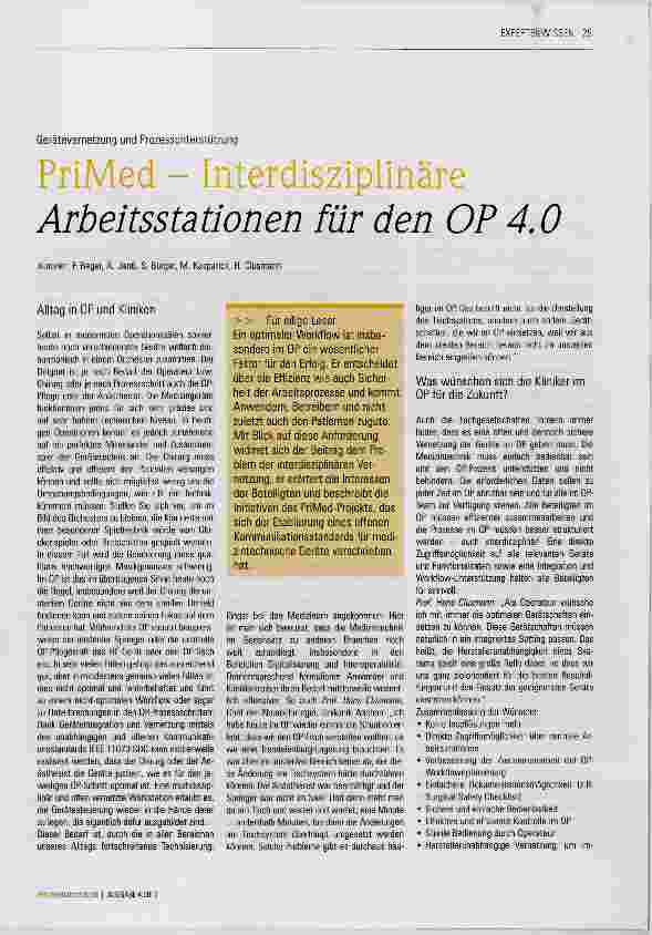 Vorschauseite 1: PriMed Interdisziplinäre Arbeitsstationen für den OP 4.0