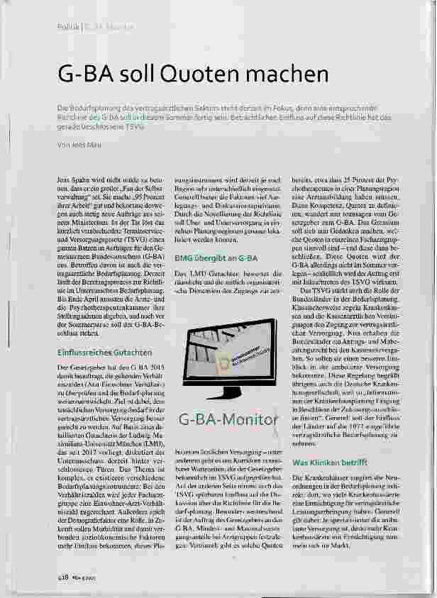 Vorschauseite 1: G-BA soll Quoten machen