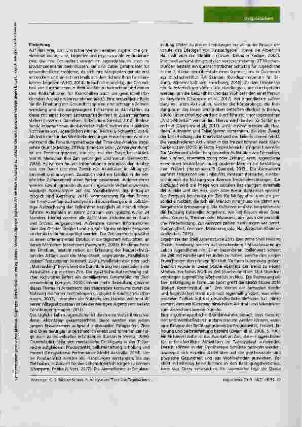 Vorschauseite 2: Mit welchen Betätigungen verbringen Jugendliche ihre Zeit? Analyse von Time-Use-Tagebüchern mit Fokus auf individueller Freizeitgestaltung Jugendlicher im Alter von 16 und 17 Jahr…