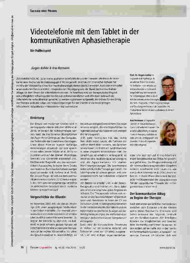 Vorschauseite 1: Videotelefonie mit dem Tablet in der kommunikativen Aphasietherapie