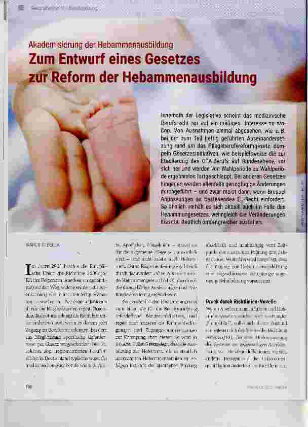 Vorschauseite 1: Zum Entwurf eines Gesetzes zur Reform der Hebammenausbildung
