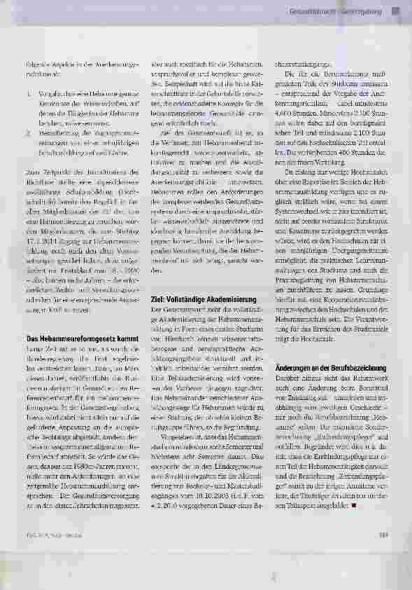 Vorschauseite 2: Zum Entwurf eines Gesetzes zur Reform der Hebammenausbildung