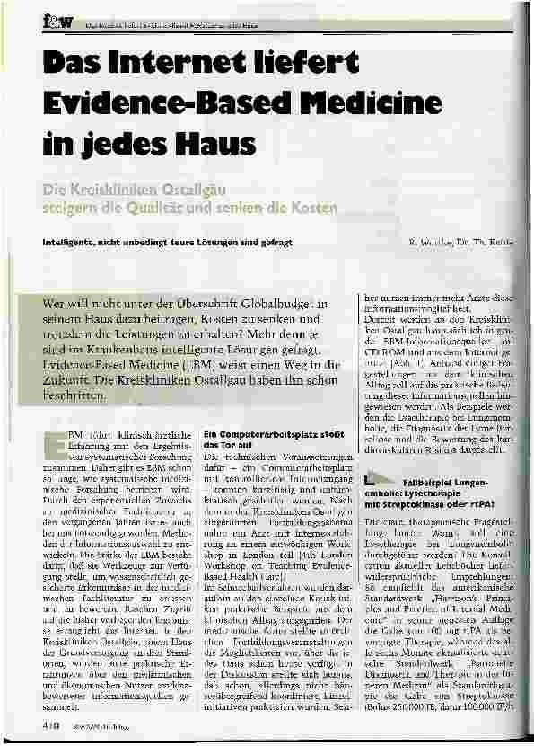 Vorschauseite 1: Das Internet liefert Evidence-Based Medicine in jedes Haus Die Kreiskliniken Ostallgäu steigern die Qualität und senken die Kosten