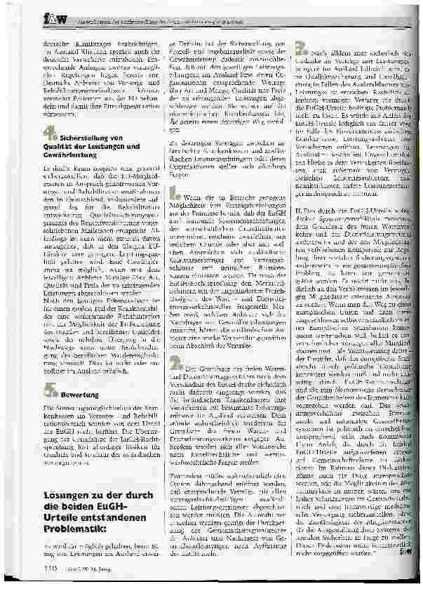 Vorschauseite 3: Auswirkungen der Rechtsprechung des EuGH zur Erstattung von Kosten für Medizinprodukte und Behandlungen im Eu-Ausland durch nationale Versicherungsträger.