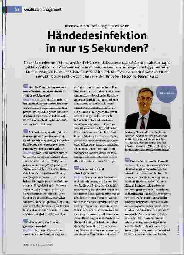Vorschauseite 1: Händedesinfektion in nur 15 Sekunden?