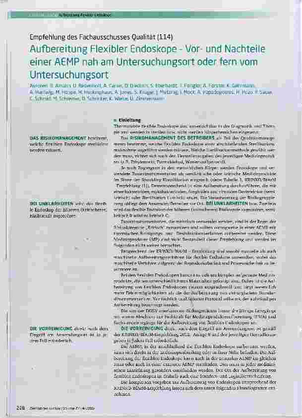 Vorschauseite 1: Aufbereitung Flexibler Endoskope Vorund Nachteile einer AEMP nah am Untersuchungsort oder fern vom Untersuchungsort