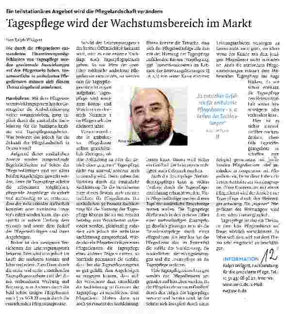 Vorschauseite 1: Ein teilstationäres Angebot wird die Pflegelandschaft verändernTagespflege wird der Wachstumsbereich im Markt