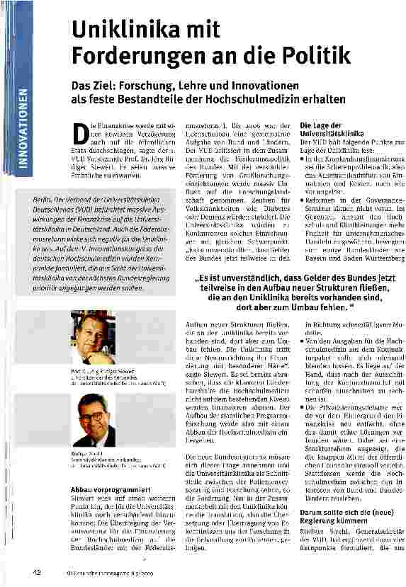 Vorschauseite 1: Uniklinika mit Forderungen an die Politik