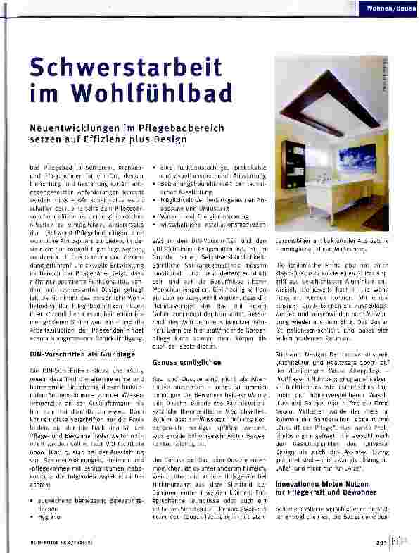 Vorschauseite 1: Schwerstarbeit im WohlfühlbadNeuentwicklungen im Pflegebadbereich setzen auf Effizienz plus Design