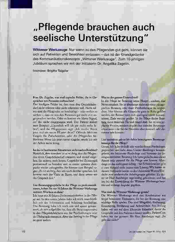 Vorschauseite 1: Pflegende brauchen auch seelische Unterstützung