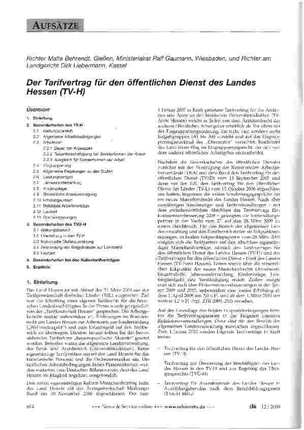 Vorschauseite 1: Der Tarifvertrag für den öffentlichen Dienst des Landes Hessen (TV-H)