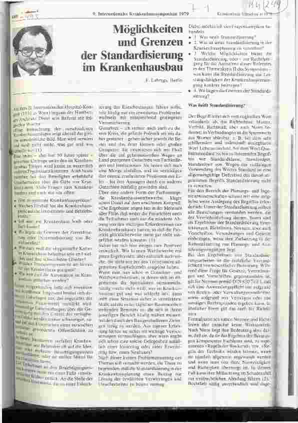Vorschauseite 1: Möglichkeiten und Grenzen der Standardisierung im Krankenhausbau