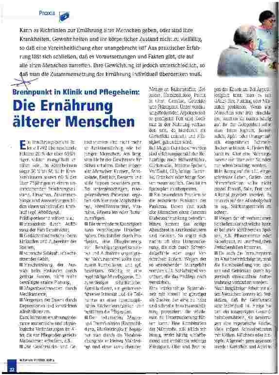 Vorschauseite 1: Die Ernährung älterer Menschen Brennpunkt in Klinik und Pflegeheim