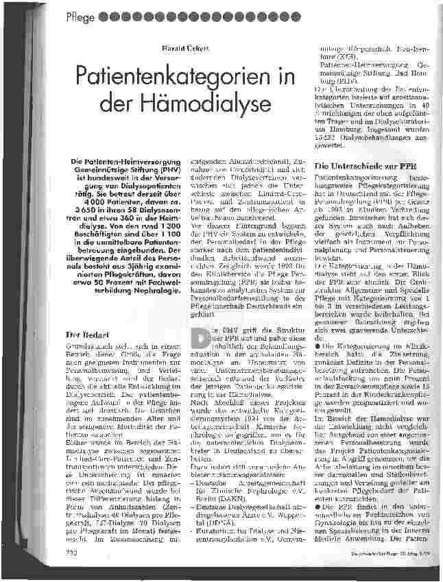 Vorschauseite 1: Patientenkategorien in der Hämodialyse