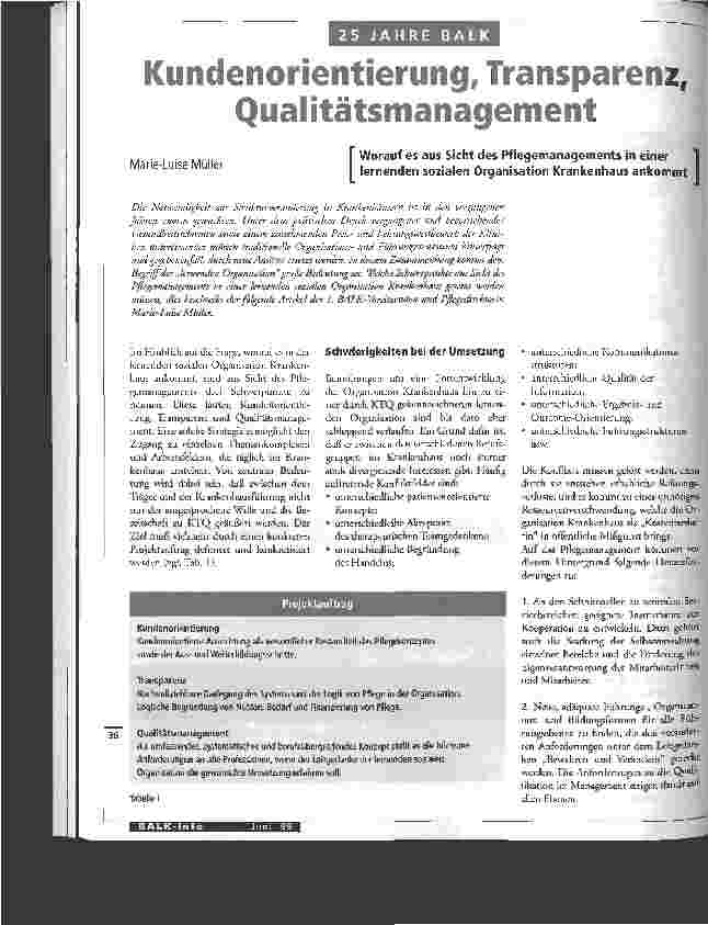 Vorschauseite 1: Kundenorientierung, Transparenz, Qualitätsmanagement