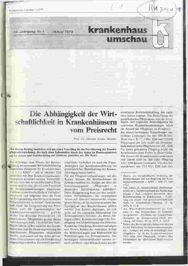 Vorschauseite 1: Die Abhängigkeit der Wirtschaftlichkeit in Krankenhäusern vom Preisrecht