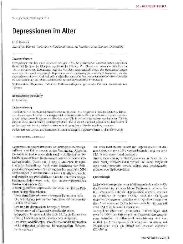 Vorschauseite 1: Depressionen im Alter