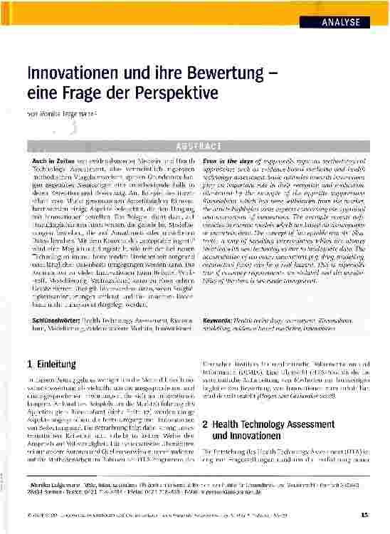 Vorschauseite 1: Innovationen und ihre Bewertung eine Frage der Perspektive
