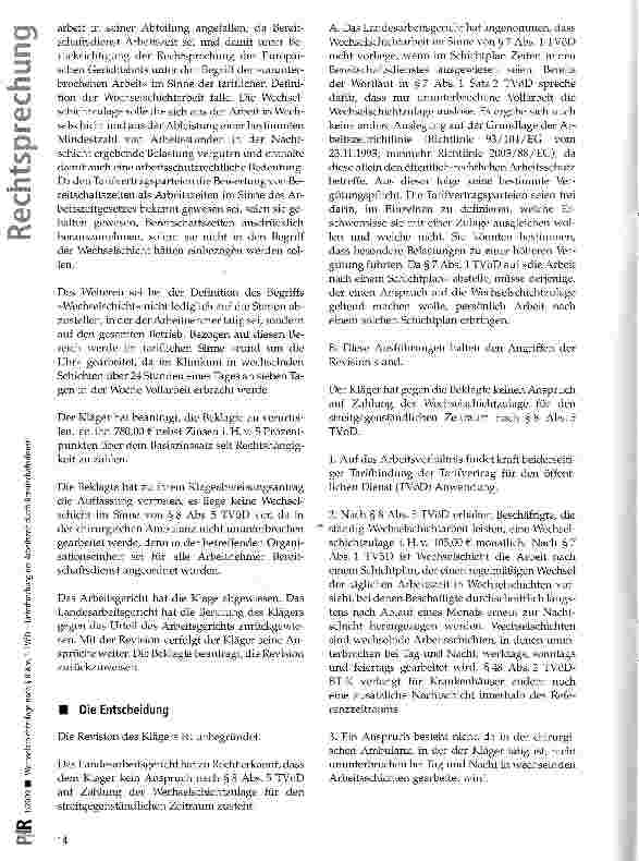 Vorschauseite 3: Wechselschichtzulage nach § 8 Abs. 5 TVöD - Unterbrechung der Arbeitszeit durch Bereitschaftsdienst