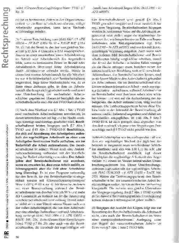 Vorschauseite 5: Wechselschichtzulage nach § 8 Abs. 5 TVöD - Unterbrechung der Arbeitszeit durch Bereitschaftsdienst