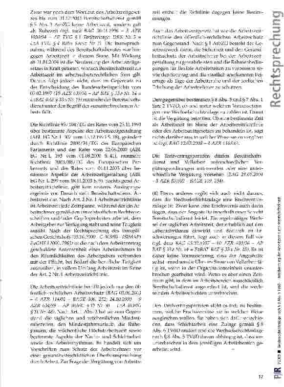 Vorschauseite 6: Wechselschichtzulage nach § 8 Abs. 5 TVöD - Unterbrechung der Arbeitszeit durch Bereitschaftsdienst