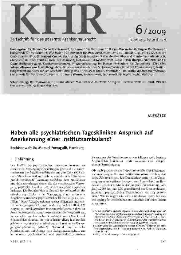 Vorschauseite 1: Haben alle psychiatrischen Tageskliniken Anspruch auf Anerkennung einer Institutsambulanz?