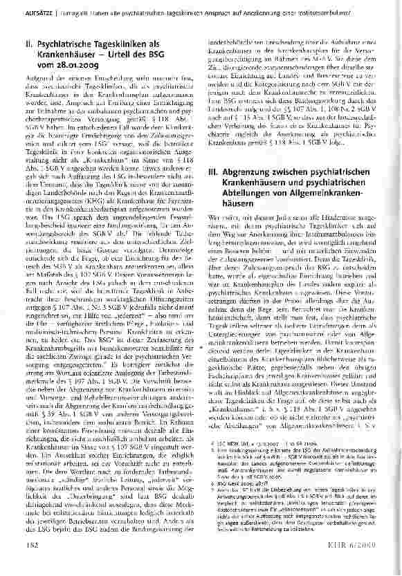 Vorschauseite 2: Haben alle psychiatrischen Tageskliniken Anspruch auf Anerkennung einer Institutsambulanz?