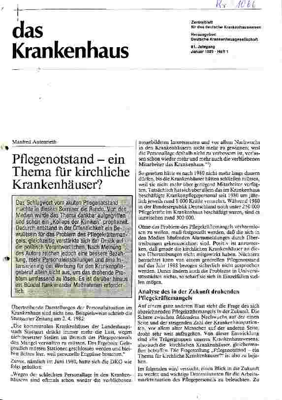 Vorschauseite 1: Pflegenotstand - ein Thema für kirchliche Krankenhäuser?