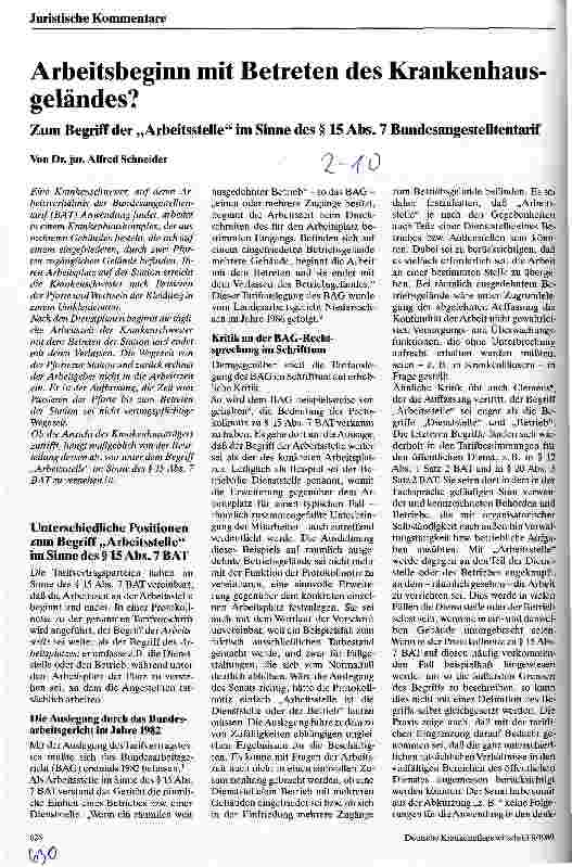 Vorschauseite 1: Arbeitsbeginn mit Betreten des Krankenhausgeländes? Zum Begriff der Arbeitsstelle im Sinne des Paragraph 15 Abs. 7