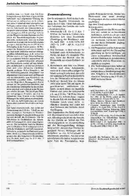 Vorschauseite 3: Arbeitsbeginn mit Betreten des Krankenhausgeländes? Zum Begriff der Arbeitsstelle im Sinne des Paragraph 15 Abs. 7