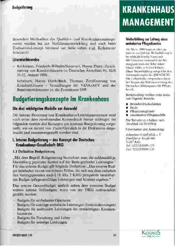 Vorschauseite 1: Budgetierungskonzepte im Krankenhaus Die drei wichtigsten Modelle zur Auswahl