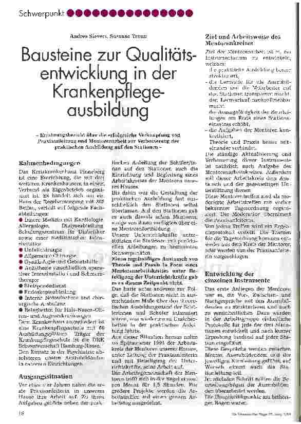 Vorschauseite 1: Bausteine zur Qualitätsentwicklung in der Krankenpflegeausbildung