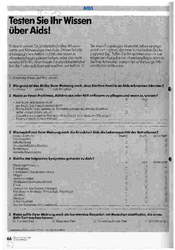 Vorschauseite 1: Testen Sie Ihr Wissen über AIDS! Fragebogen