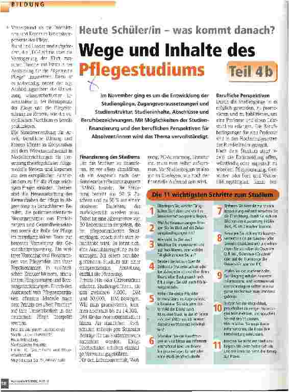 Vorschauseite 1: Heute Schüler/in - was kommt danach? Wege und Inhalte des Pflegestudiums Teil 4 b