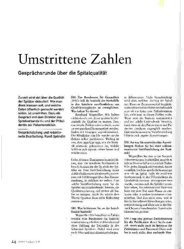 Vorschauseite 1: Umstrittene ZahlenGesprächsrunde über die Spitalqualität