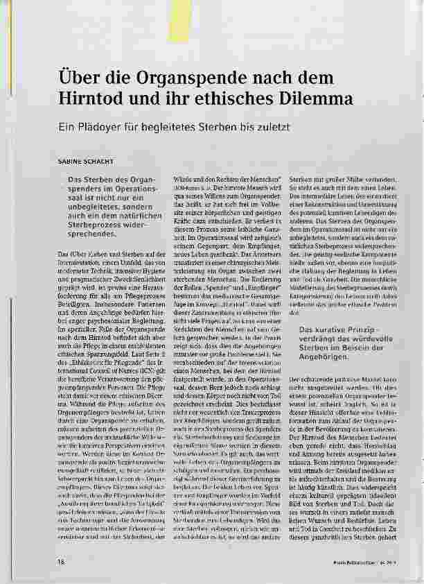 Vorschauseite 1: Über die Organspende nach dem Hirntod und ihr ethisches Dilemma