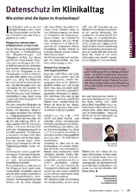 Vorschauseite 1: Datenschutz im Klinikalltag