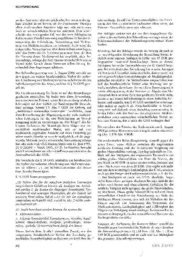 Vorschauseite 3: Nichtigkeit eines Behandlungsvertrages wegen Verstoßes gegen § 3 Abs. 2 GOÄ aufgrund gewerblichen Handels mit Akupunkturnadeln