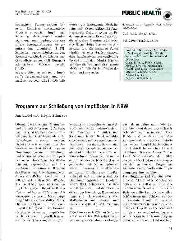 Vorschauseite 1: Programm zur Schließung von Impflücken in NRW