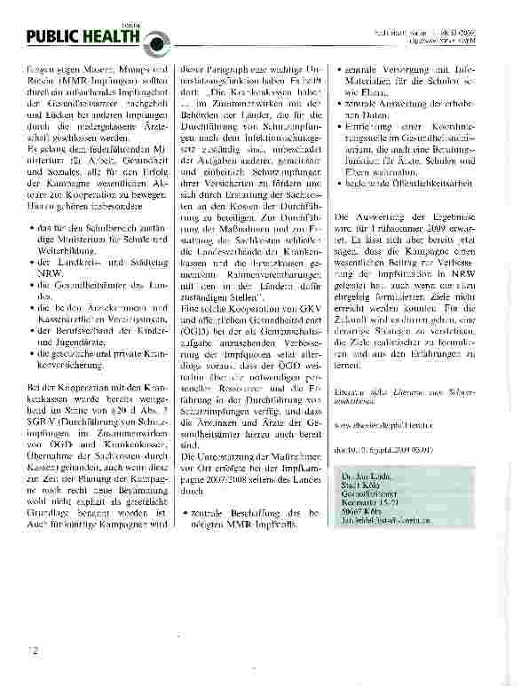 Vorschauseite 2: Programm zur Schließung von Impflücken in NRW