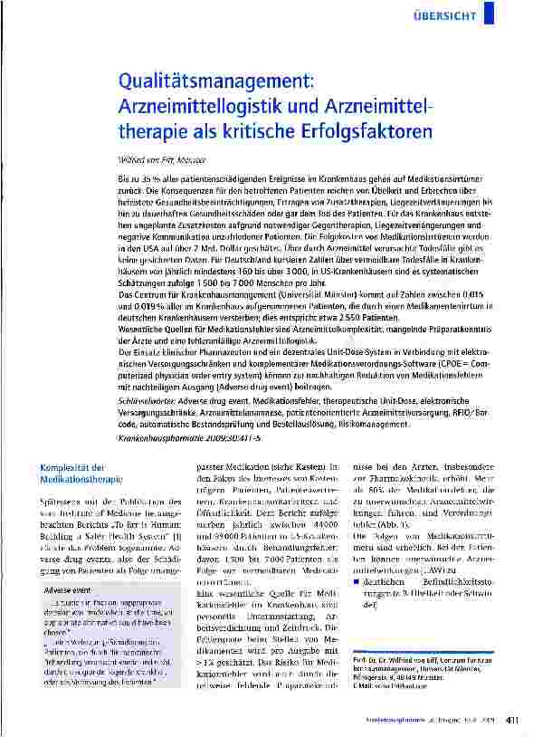 Vorschauseite 1: Qualitätsmanagement: Arzneimittellogistik und Arzneimitteltherapie als kritische Erfolgsfaktoren