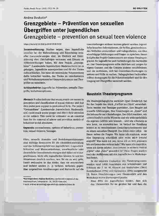 Vorschauseite 1: Grenzgebiete Prävention von sexuellen Übergriffen unter Jugendlichen