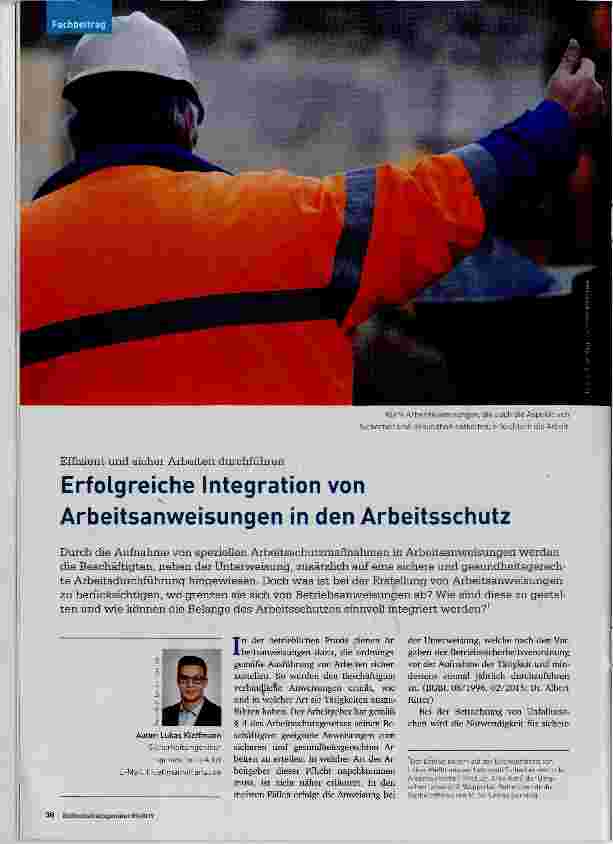 Vorschauseite 1: Erfolgreiche Integration vonVÄrbeitsanweisungen in den Arbeitsschutz