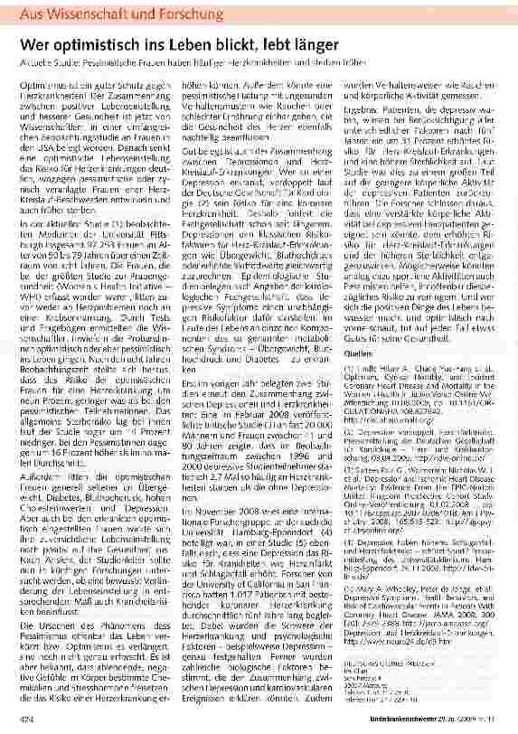 Vorschauseite 1: Wer optimistisch ins Leben blickt, lebt länger