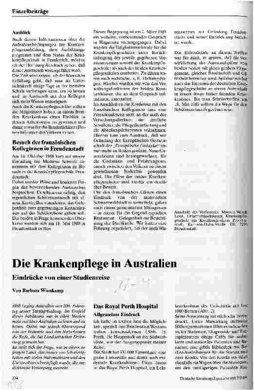 Vorschauseite 1: Die Krankenpflege in Australien Eindrücke von einer Studienreise